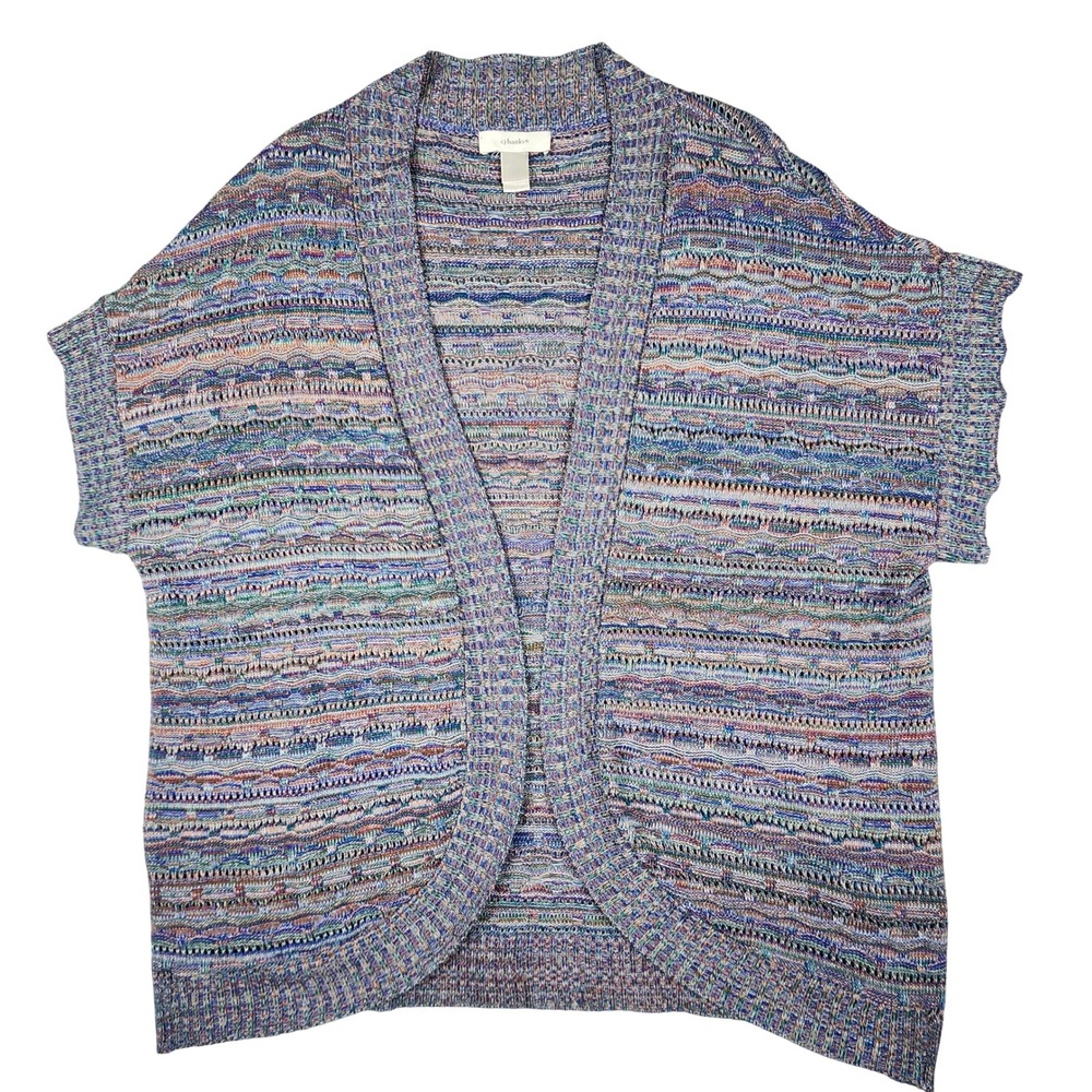 CJ Banks Multicolored Knit Cardigan Womens‎ 2X Open Front Short Sleeve Sweater - Picture 4 of 8